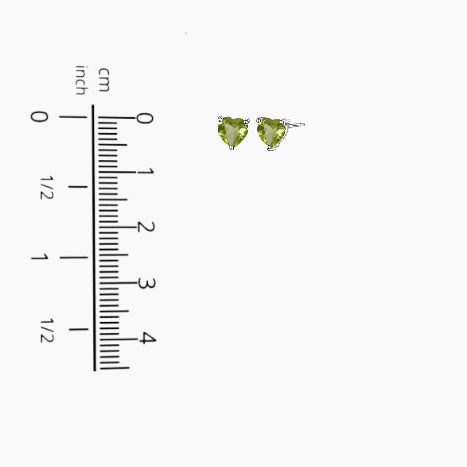 Size Comparison of Heart-Shaped Sterling Silver Peridot Earrings – 0.6 cm Height, 0.6 cm Width