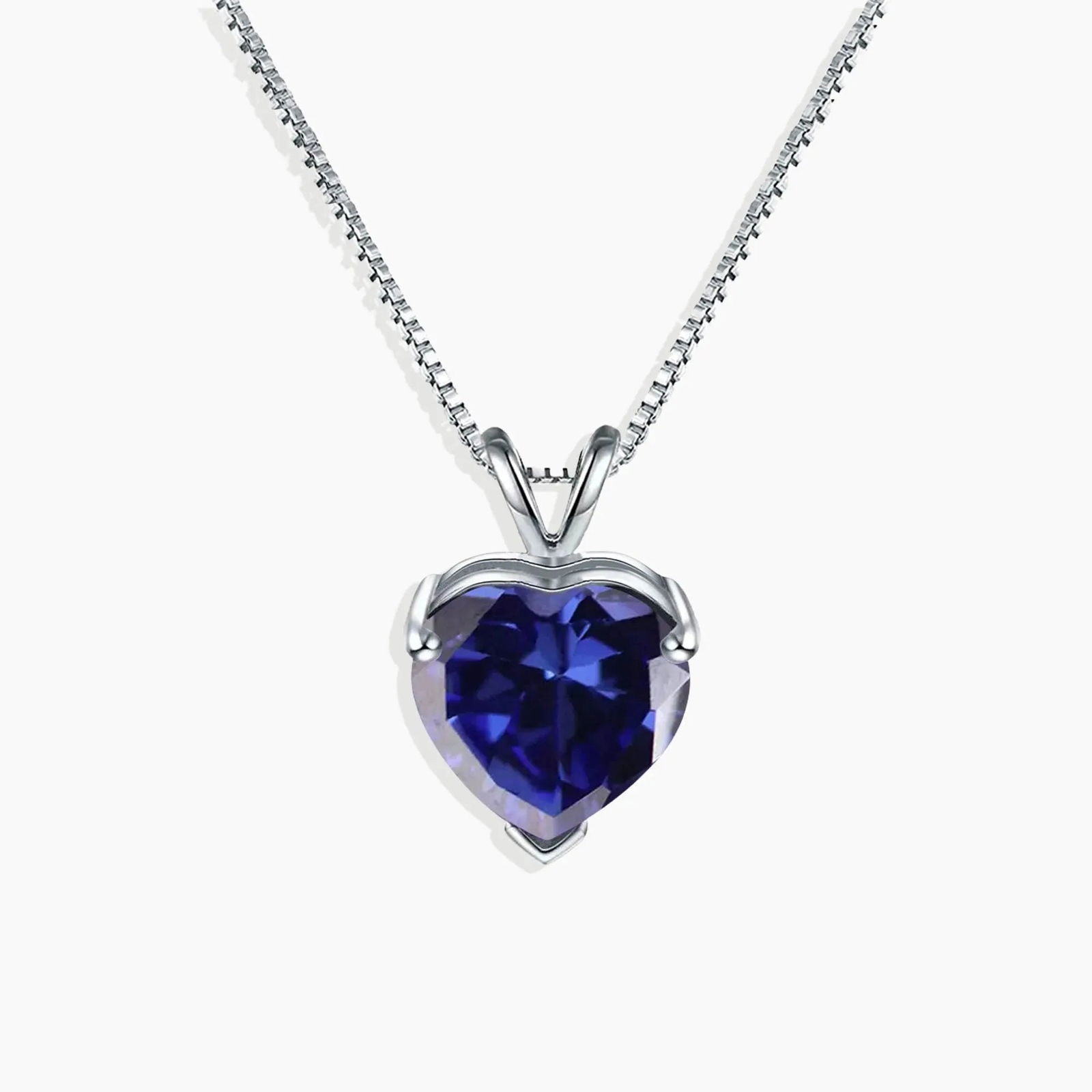 Heart Shaped Sapphire Necklace in 925 Sterling Silver by Irosk with Rhodium Plating