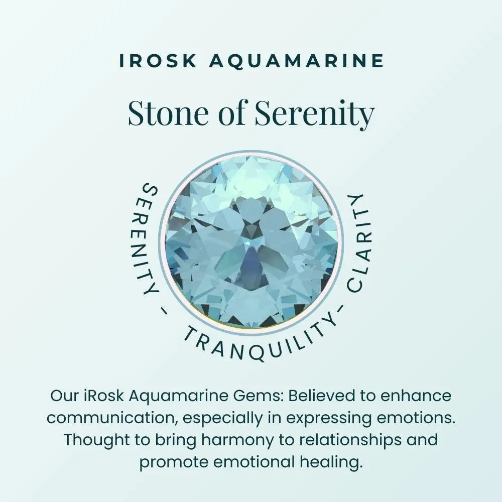Aquamarine birthstone card titled ‘Stone of Serenity.