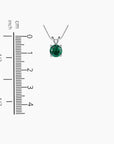 Diagram indicating the pendant’s dimensions and chain length for the emerald round necklace.