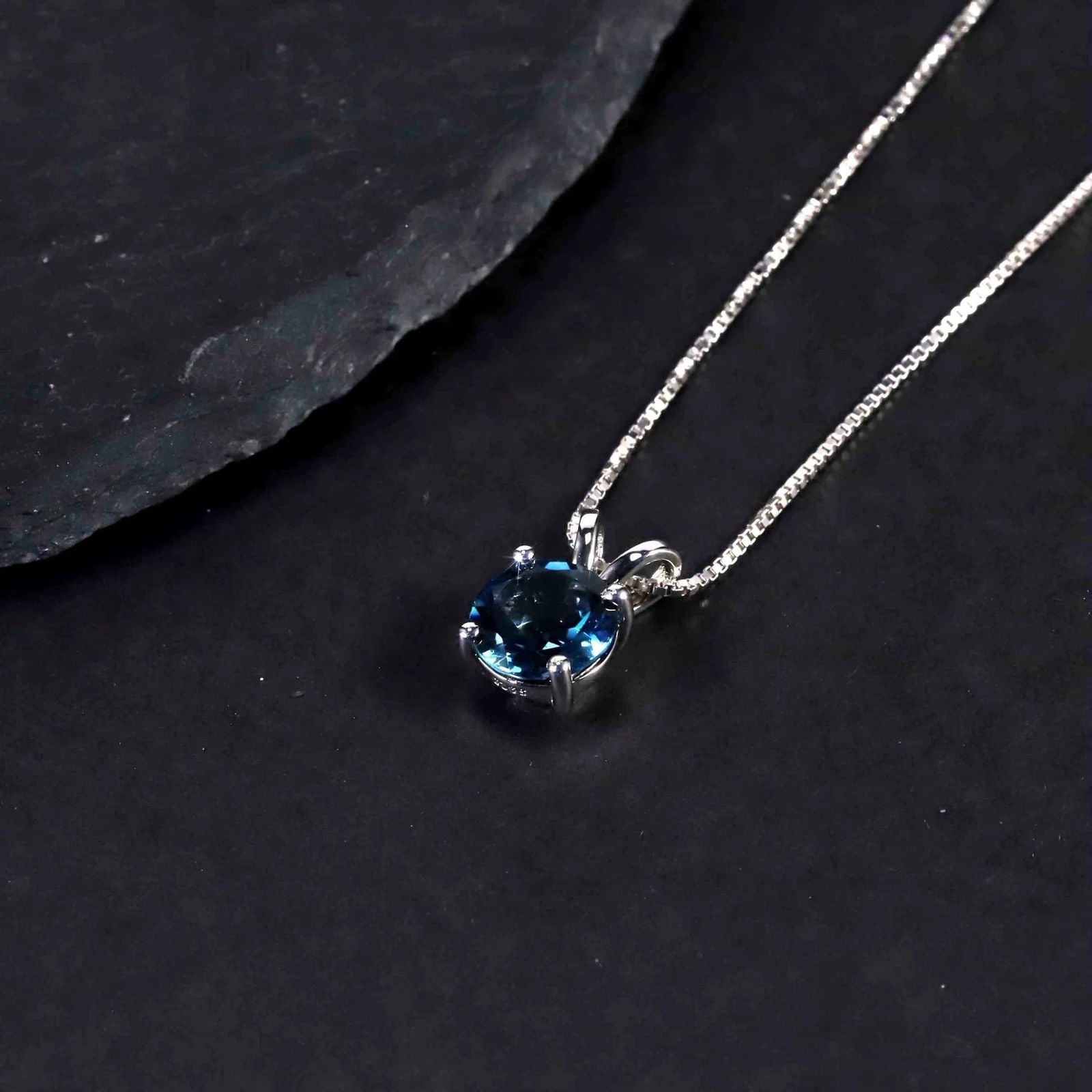 Irosk Round Cut Necklace in Sterling Silver -  London Blue Topaz - Irosk Australia