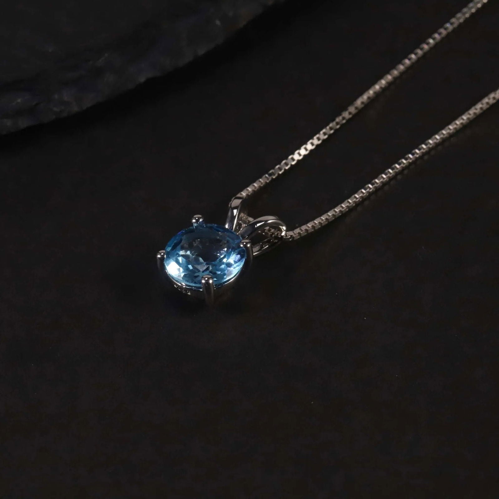 Irosk Round Cut Necklace in Sterling Silver -  Swiss Blue Topaz - Irosk Australia