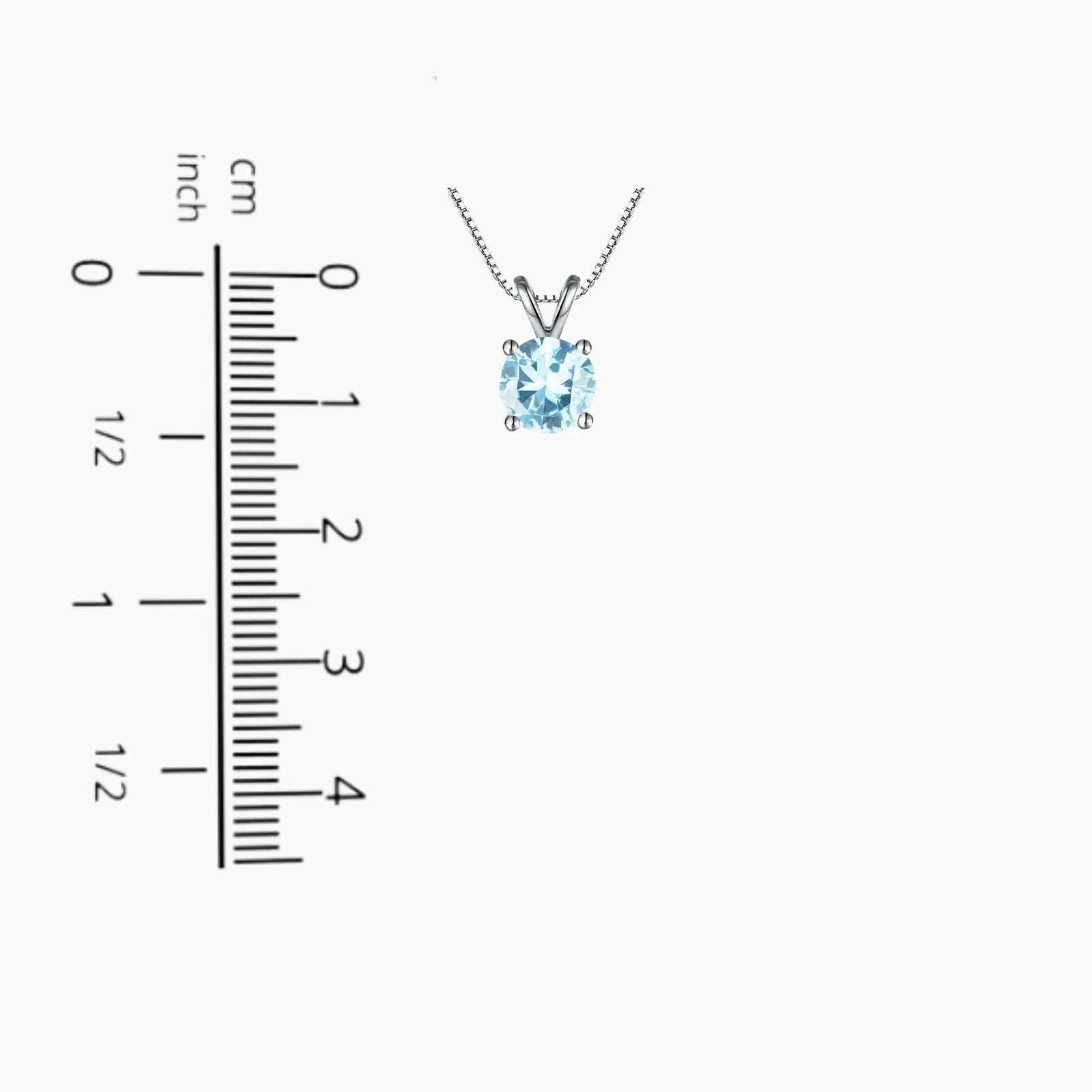 Illustration showing the aquamarine pendant’s height and width measurements for sizing reference.