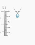 Illustration showing the aquamarine pendant’s height and width measurements for sizing reference.