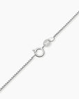 Box chain necklace in silver with a spring ring clasp, shown separately for clarity.