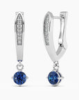 Round shape sapphire drop earrings in sterling silver