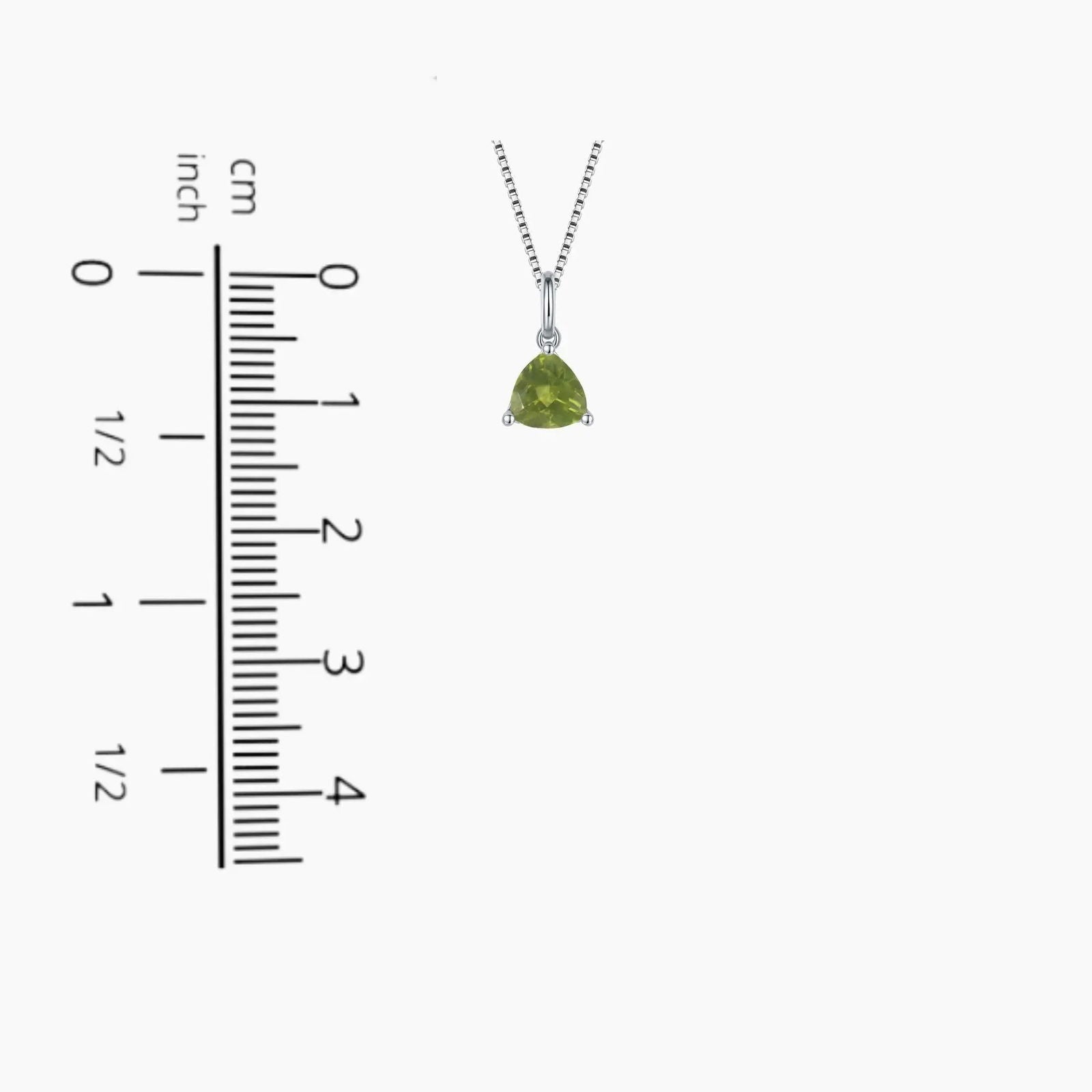 Size Comparison of Trillion Cut Peridot Pendant – 1.2 cm Height, 0.65 cm Width