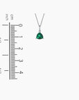 Diagram indicating the pendant’s dimensions and chain length for the emerald trillion necklace.