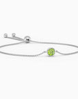 Peridot Bracelet with Bezel Set Round Cut Stone and Adjustable Box Chain