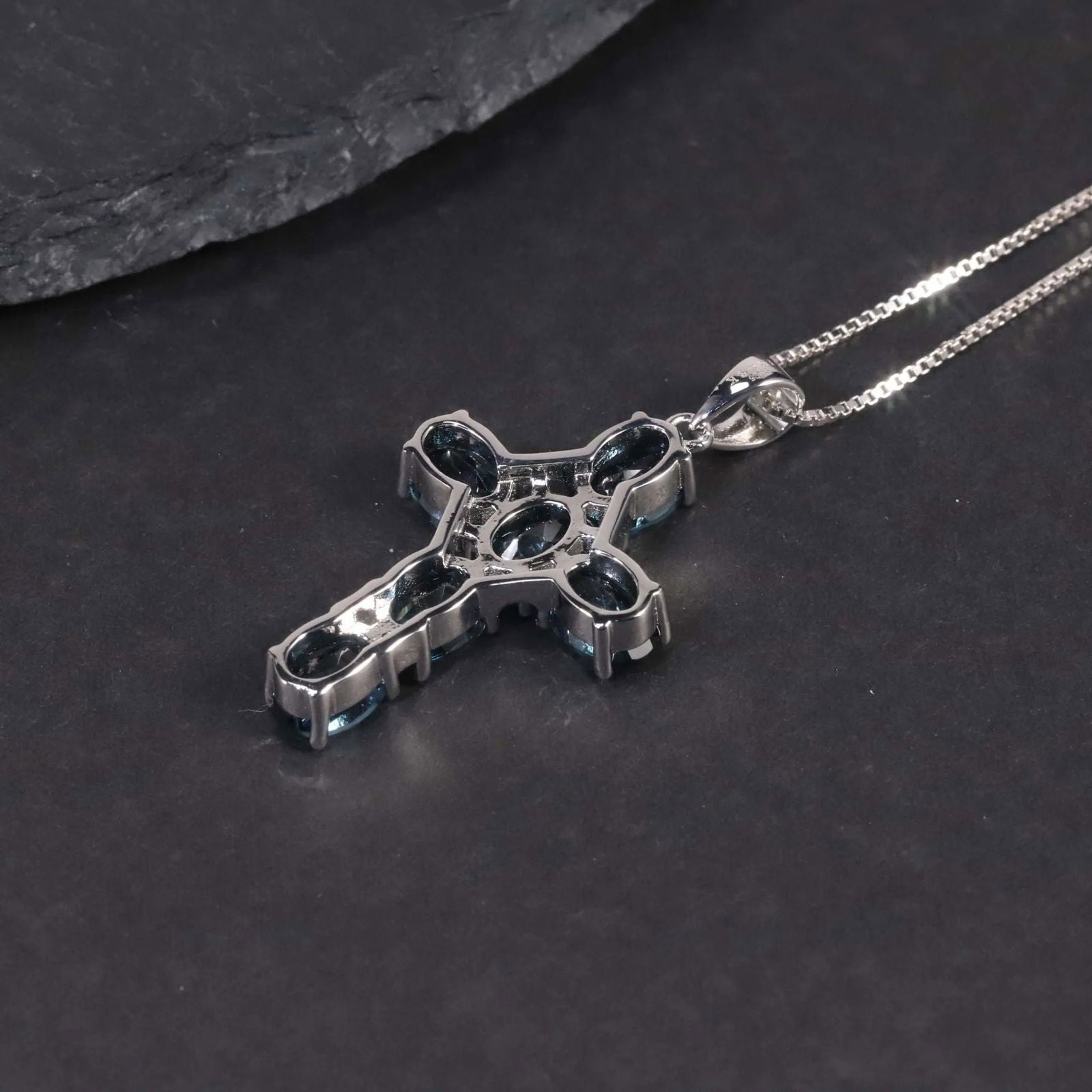 London Blue Topaz Cross Pendant Necklace in 925 Sterling Silver - Irosk Australia ® - Irosk Australia