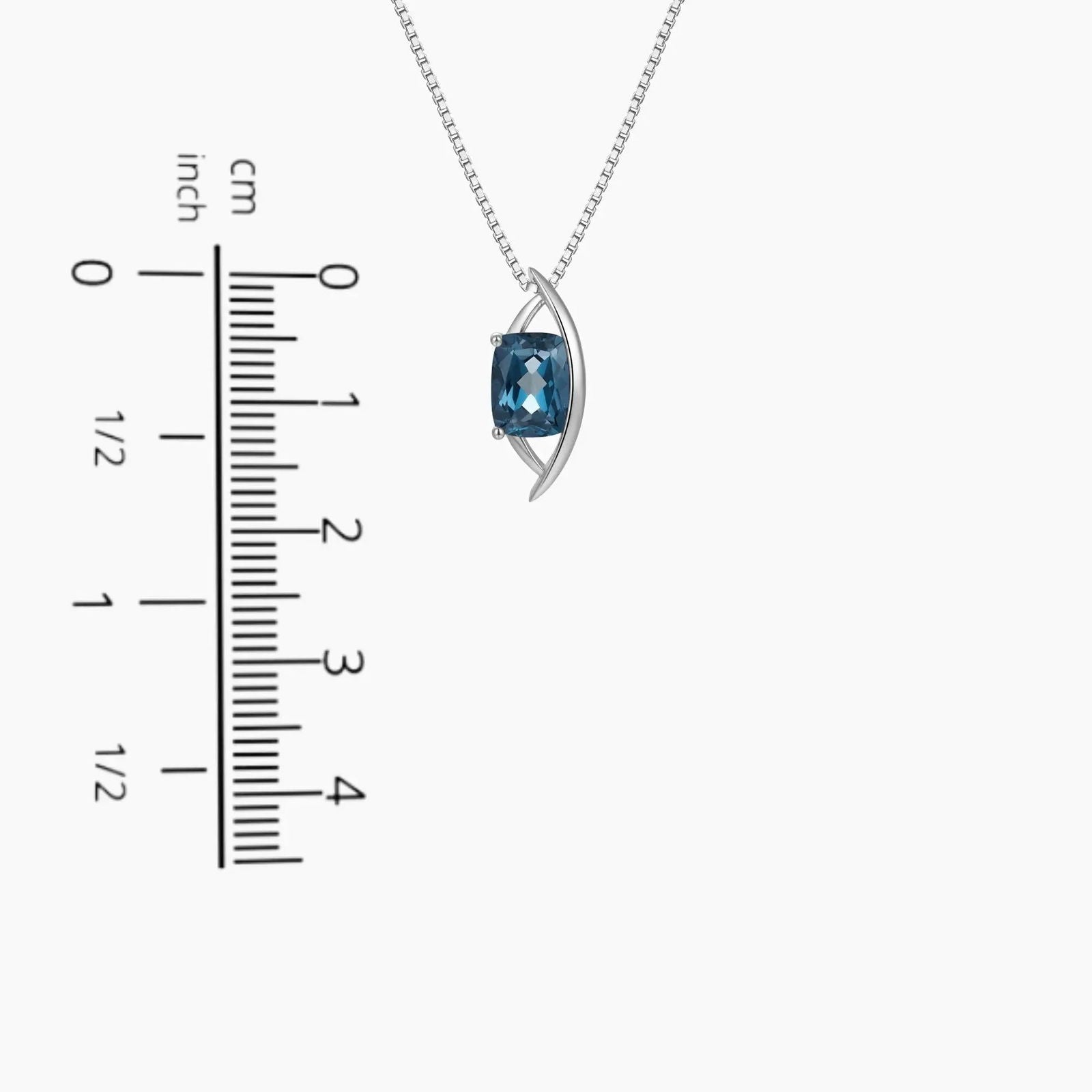 London Blue Topaz Cushion Cut Globe Necklace in Sterling Silver - Irosk Australia