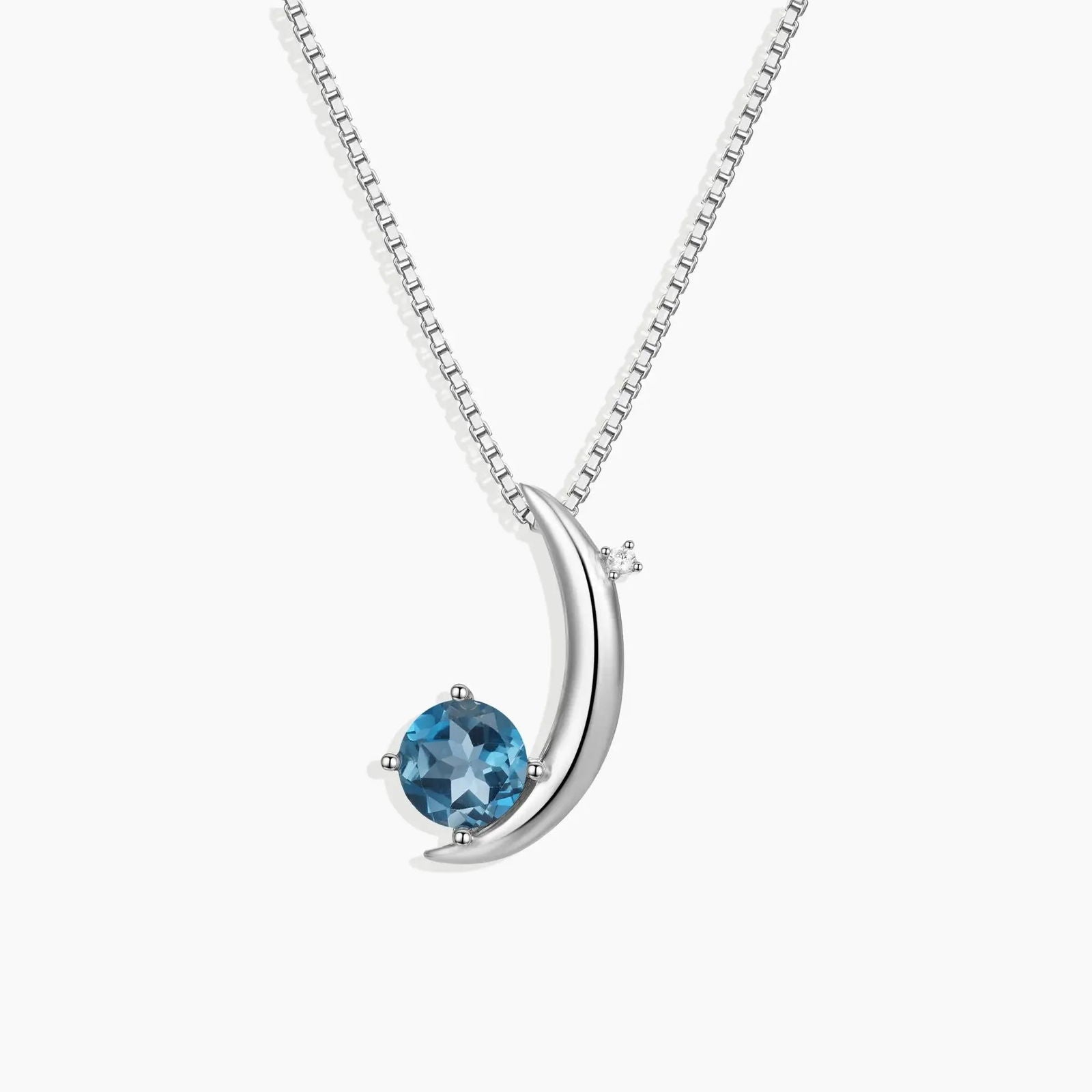London Blue Topaz Half Moon Pendant Necklace in Sterling Silver - Irosk Australia