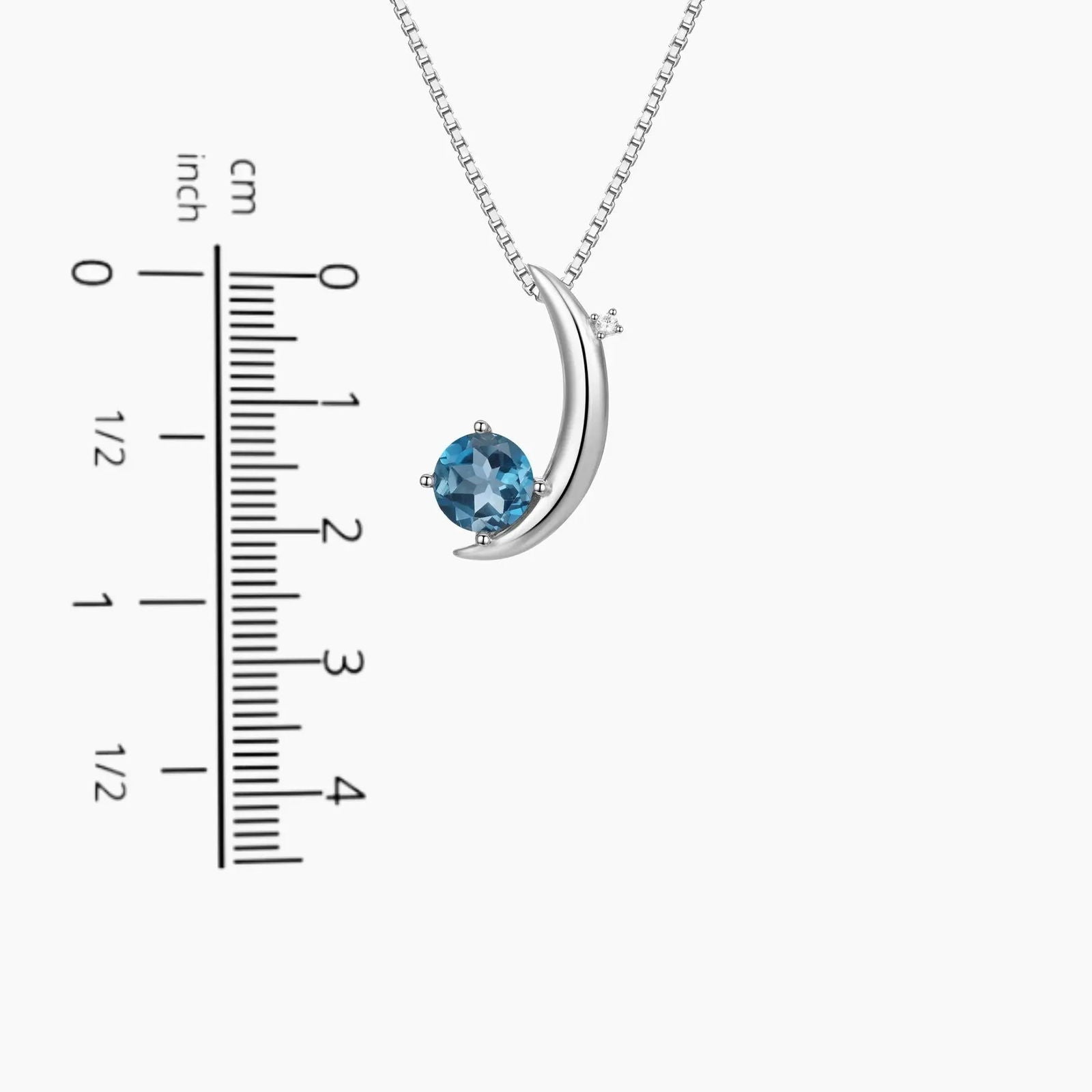 London Blue Topaz Half Moon Pendant Necklace in Sterling Silver - Irosk Australia