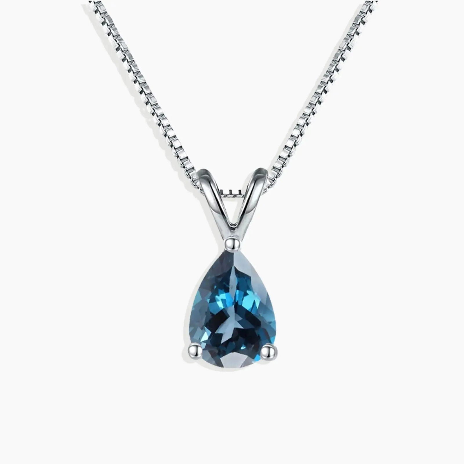 London Blue Topaz Pear Pendant Necklace - 925 Sterling Silver - Irosk Australia
