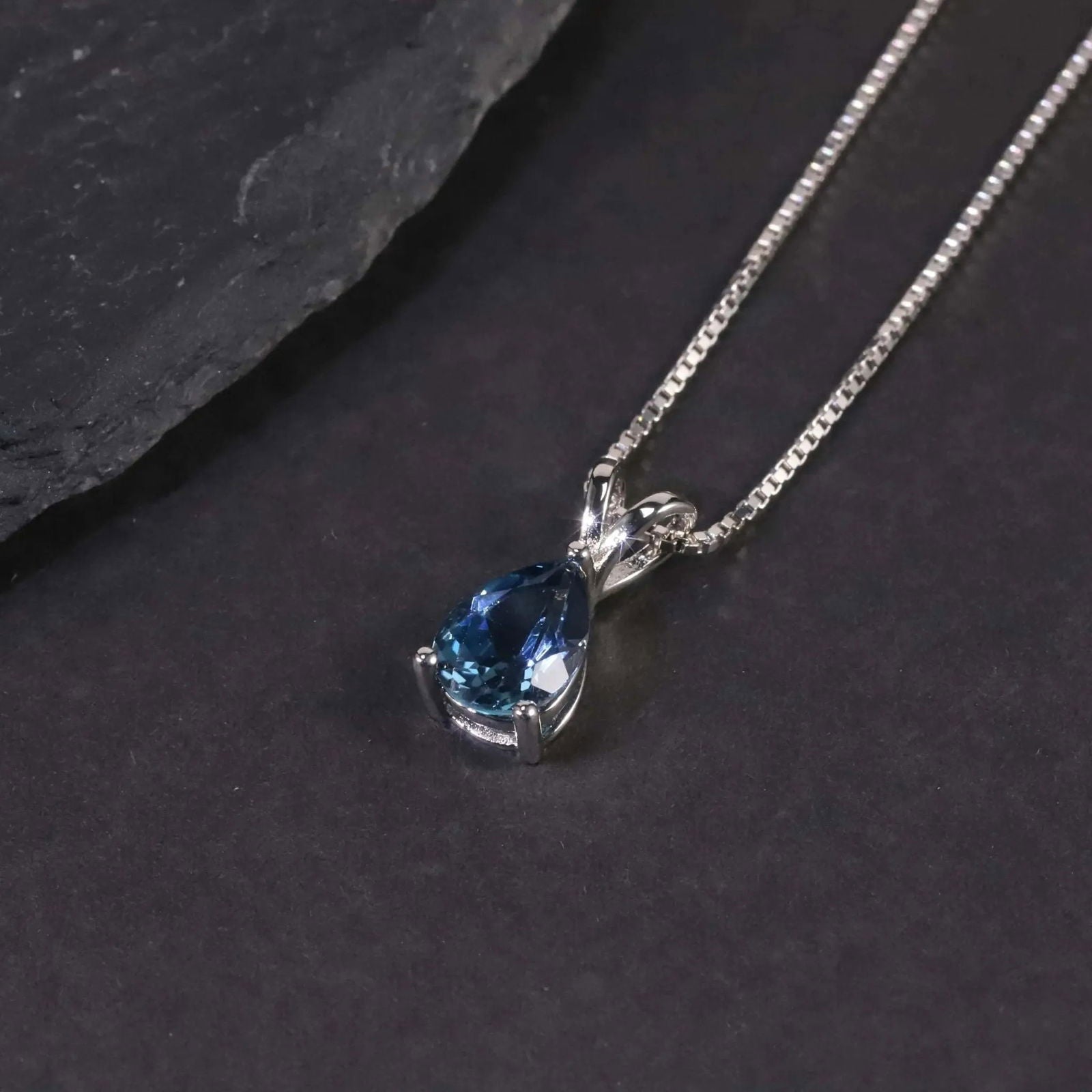 London Blue Topaz Pear Pendant Necklace - 925 Sterling Silver - Irosk Australia