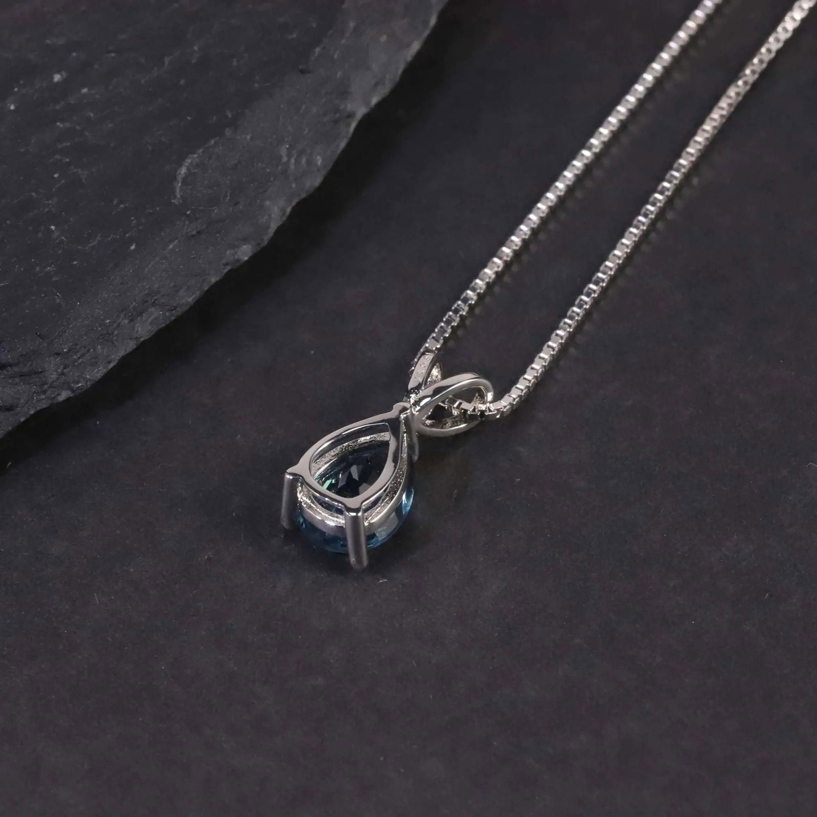 London Blue Topaz Pear Pendant Necklace - 925 Sterling Silver - Irosk Australia