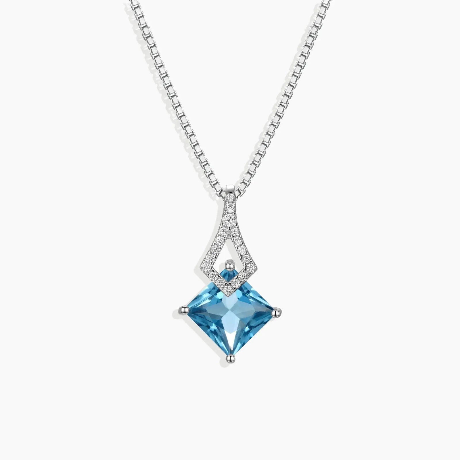 London Blue Topaz Princess cut Pendant Necklace in Sterling Silver - Irosk Australia