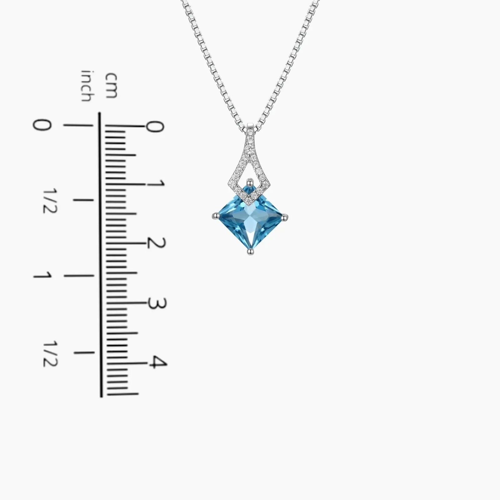 London Blue Topaz Princess cut Pendant Necklace in Sterling Silver - Irosk Australia