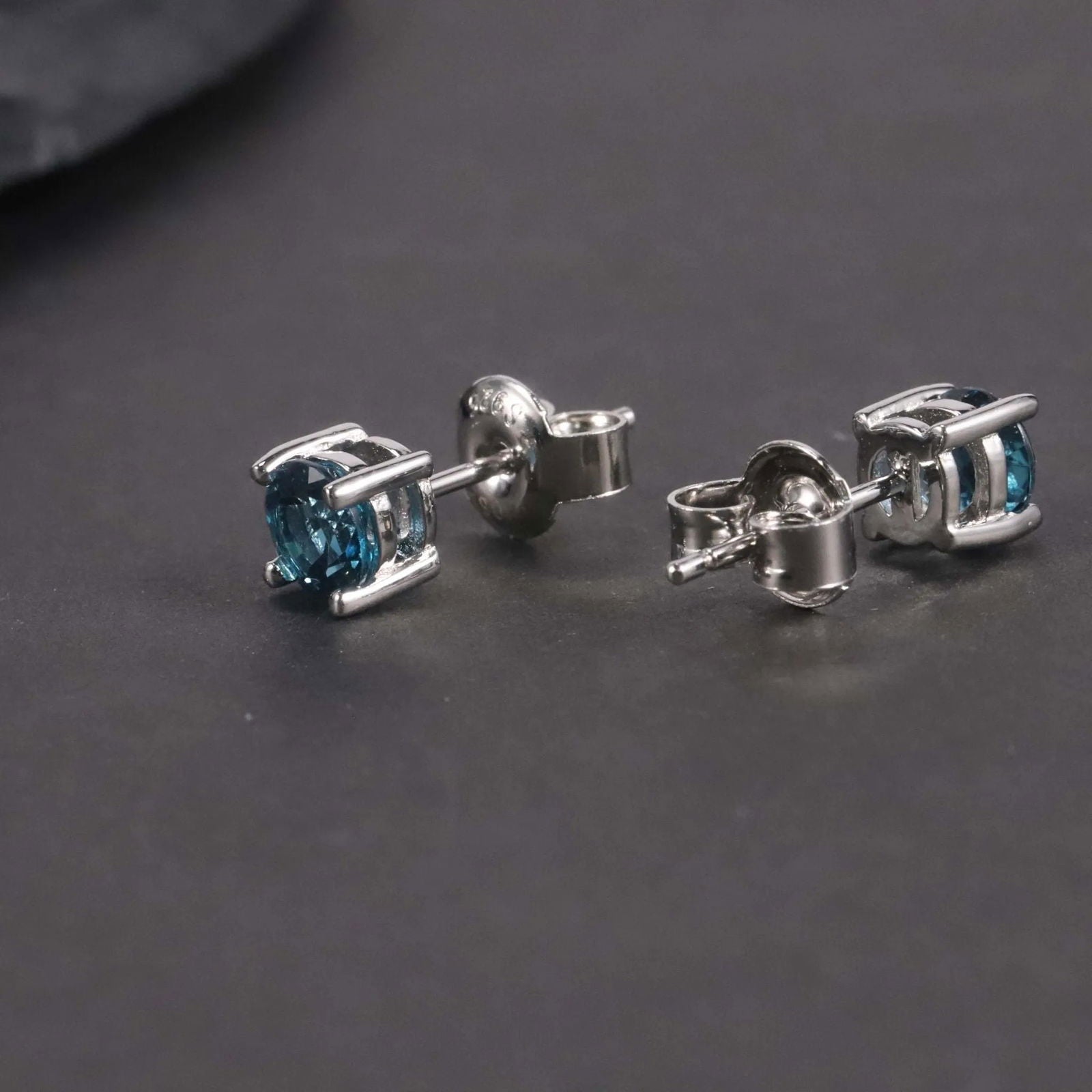 London Blue Topaz Round Shape Stud Earrings in Sterling Silver - Irosk Australia ® - Irosk Australia