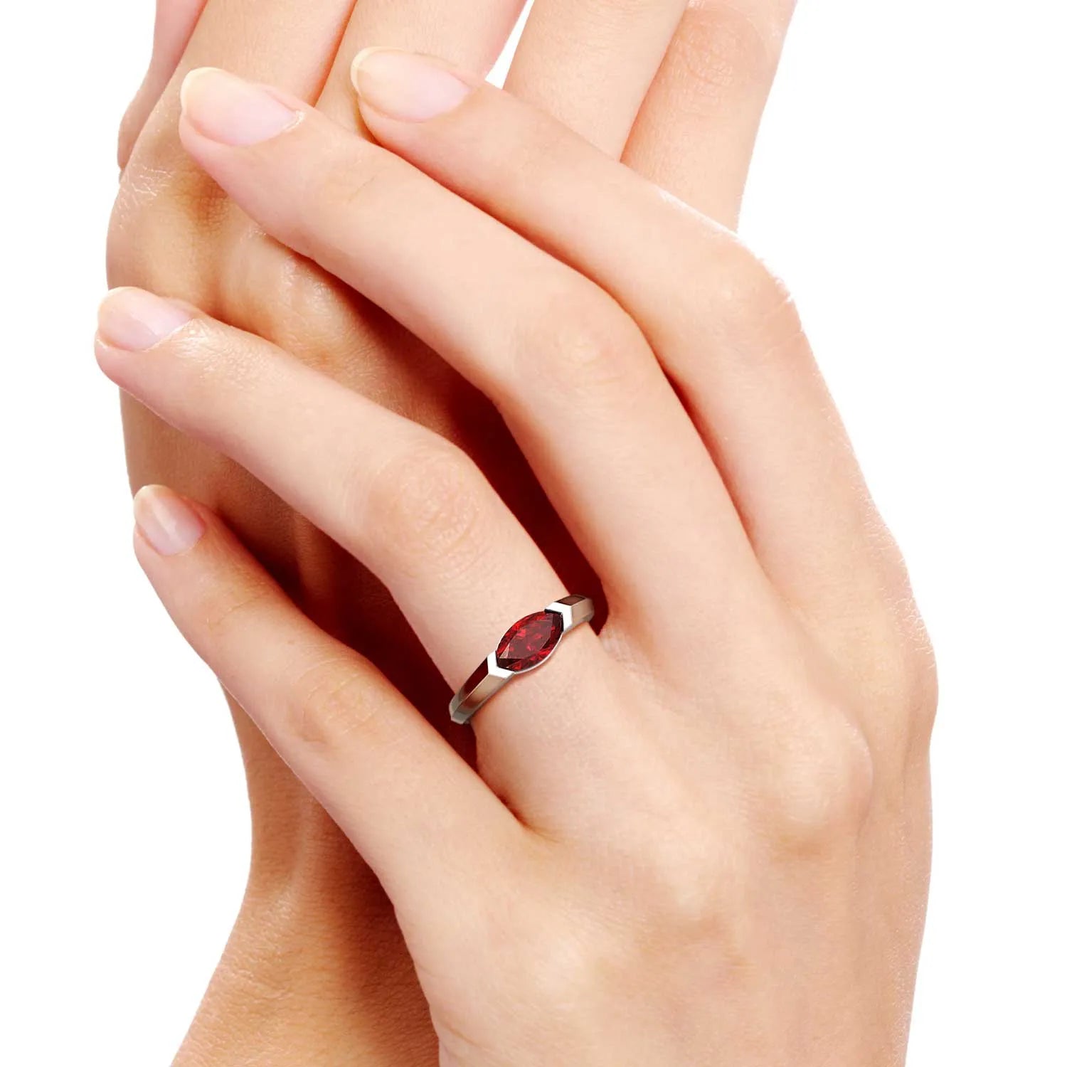 Marquise Cut Garnet Semi Bezel Set Ring - Irosk Australia