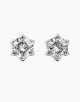 Pair of 1ct Moissanite Round-Cut Stud Earrings in sterling silver, displayed against a white background.