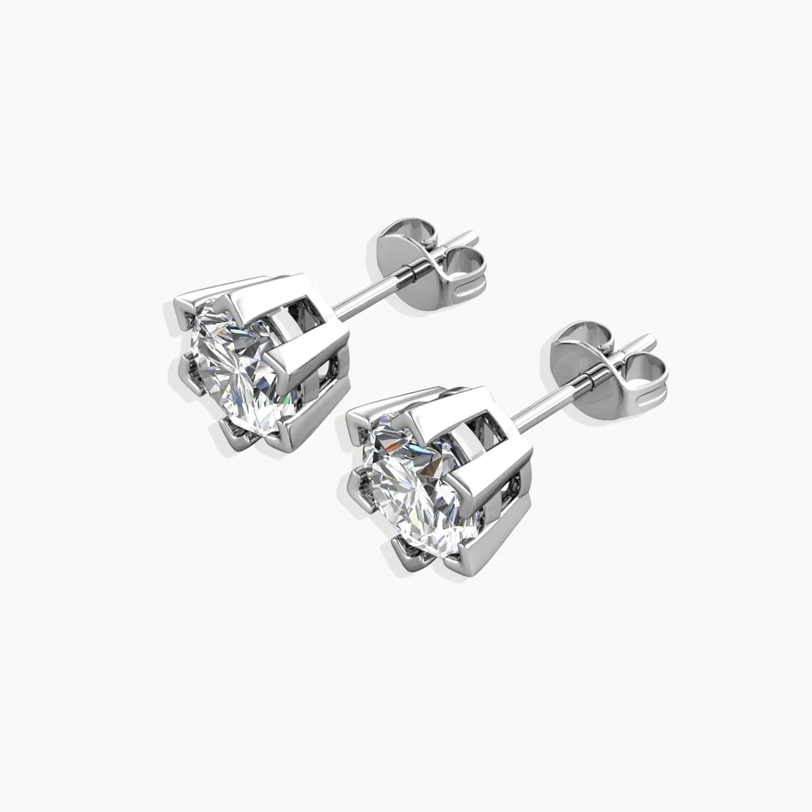 Alternate view of the Moissanite Round-Cut Stud Earrings, showing the secure post and butterfly clasp.