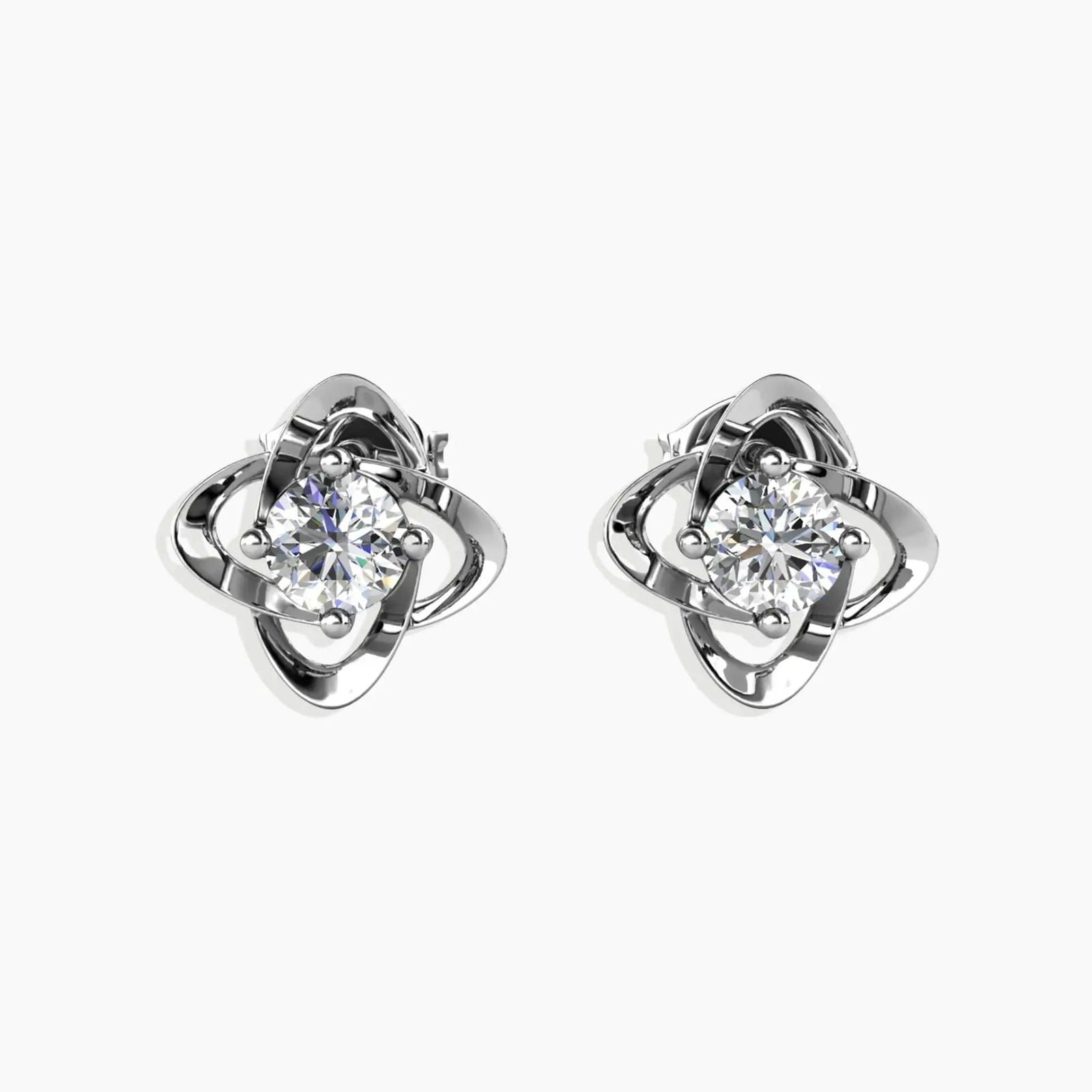 Pair of 1ct Moissanite bond Stud Earrings in sterling silver, displayed against a white background.