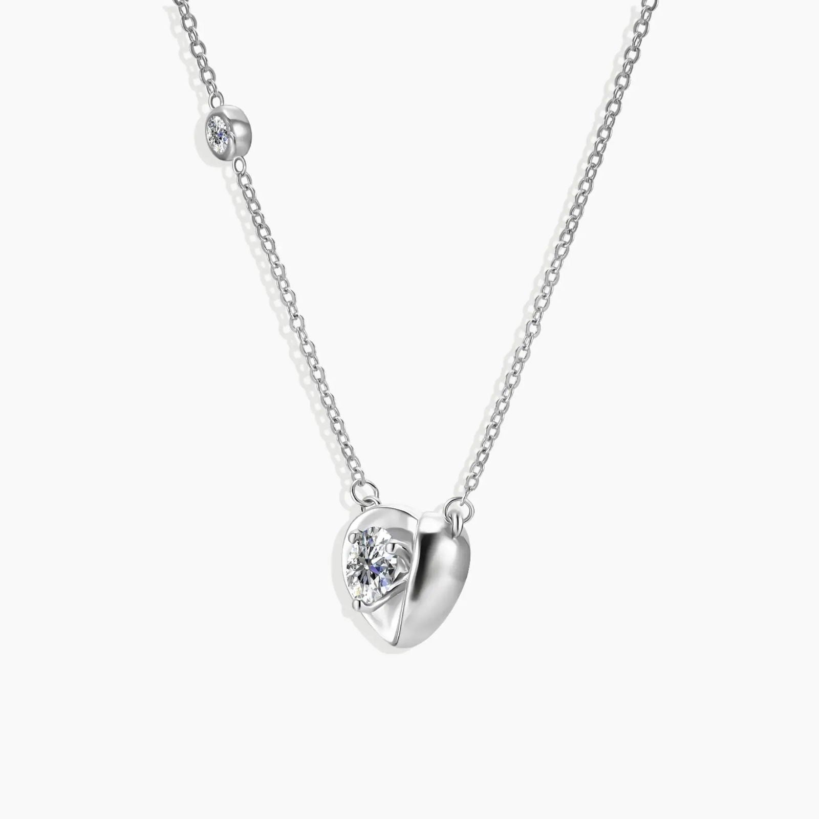 Front view of the Heart-Shaped Moissanite Pendant Necklace, showcasing a brilliant 1-carat center stone.