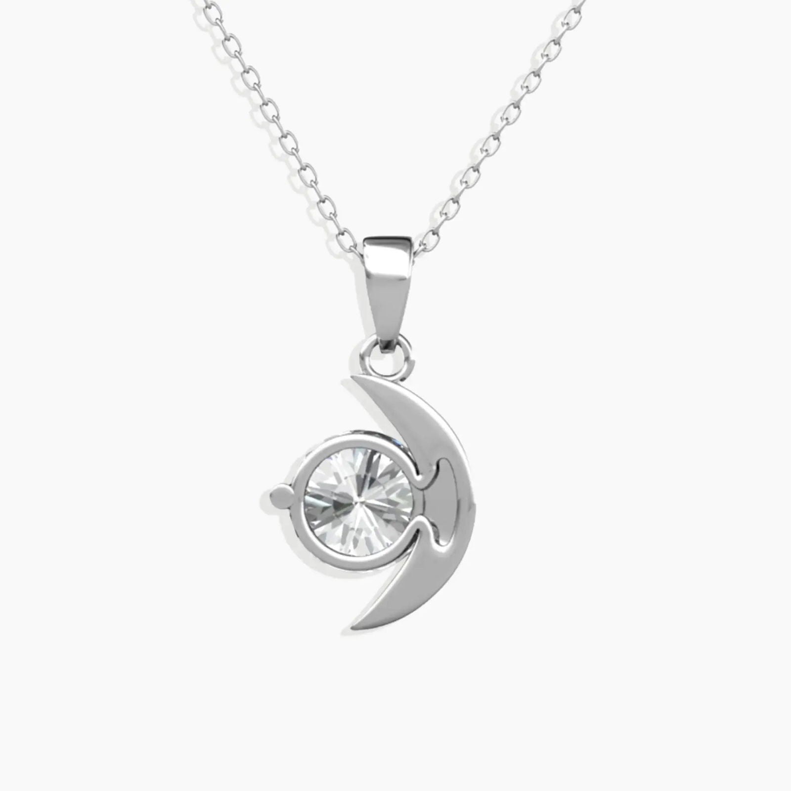 Moissanite Half Moon Crescent Pendant Necklace - back side view