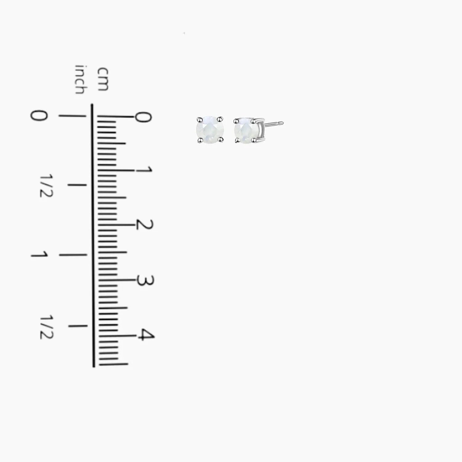5 mm round moonstone earring size chart – classic four-prong setting in sterling silver