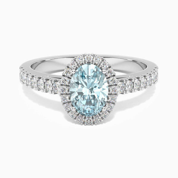 Front view of oval cut aquamarine ring