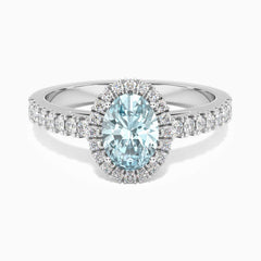 Classic Oval Aquamarine Halo Ring in Sterling Silver