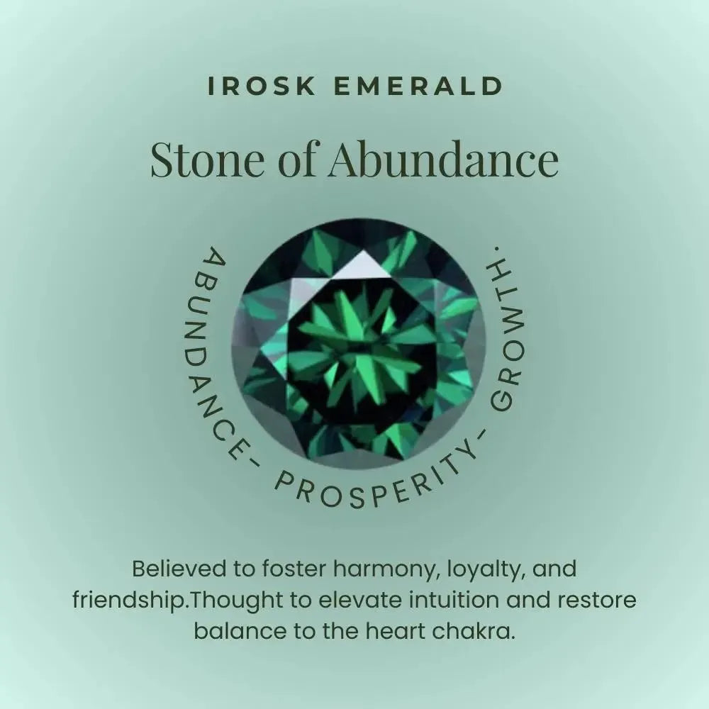 Informational emerald graphic labeled as the ‘Stone of Abundance.