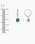 Detailed dimension chart for the oval emerald hoop drop earrings, showing measurements and scale.