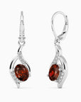 Oval Shape Garnet Dangling Leverback Earrings in 925 Sterling Silver | Irosk Australia ® - Irosk Australia