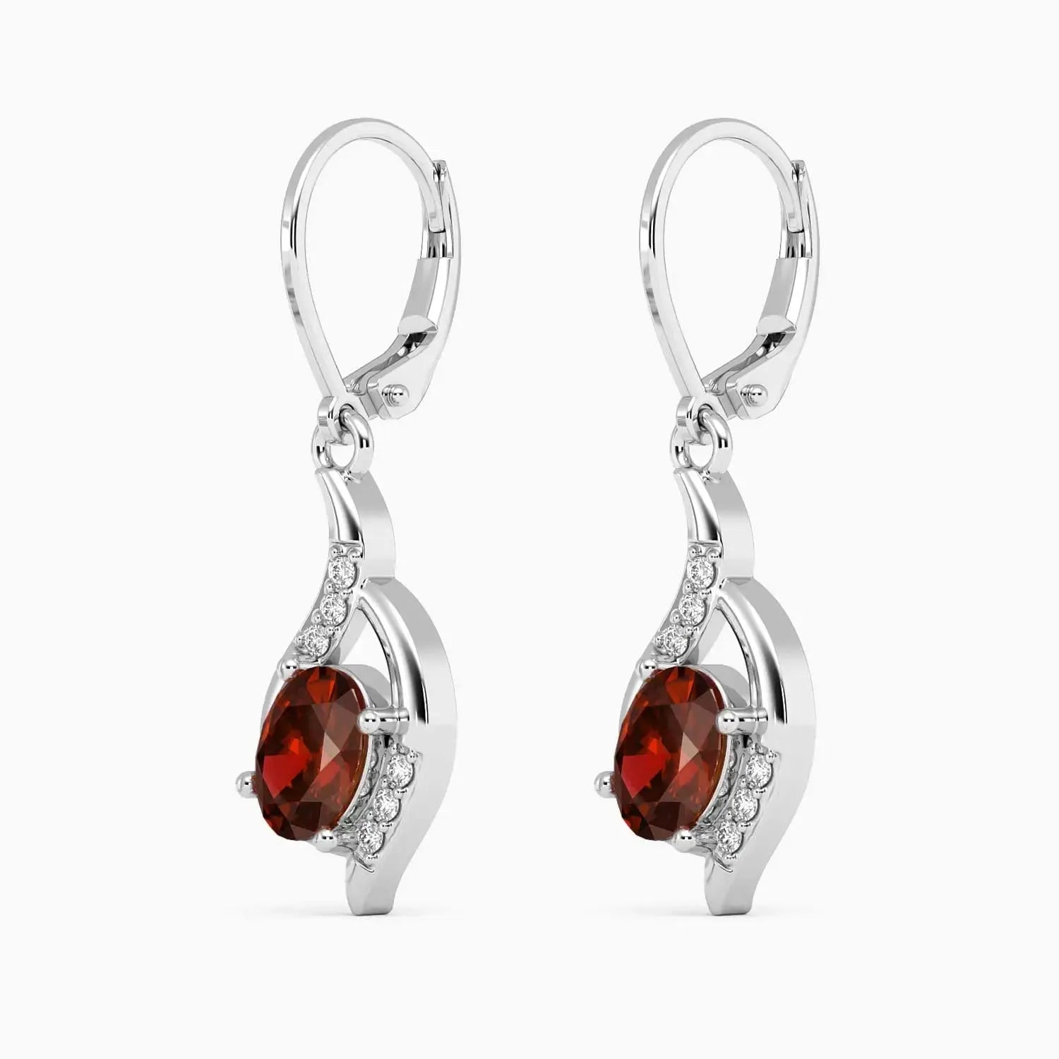 Oval Shape Garnet Dangling Leverback Earrings in 925 Sterling Silver | Irosk Australia ® - Irosk Australia