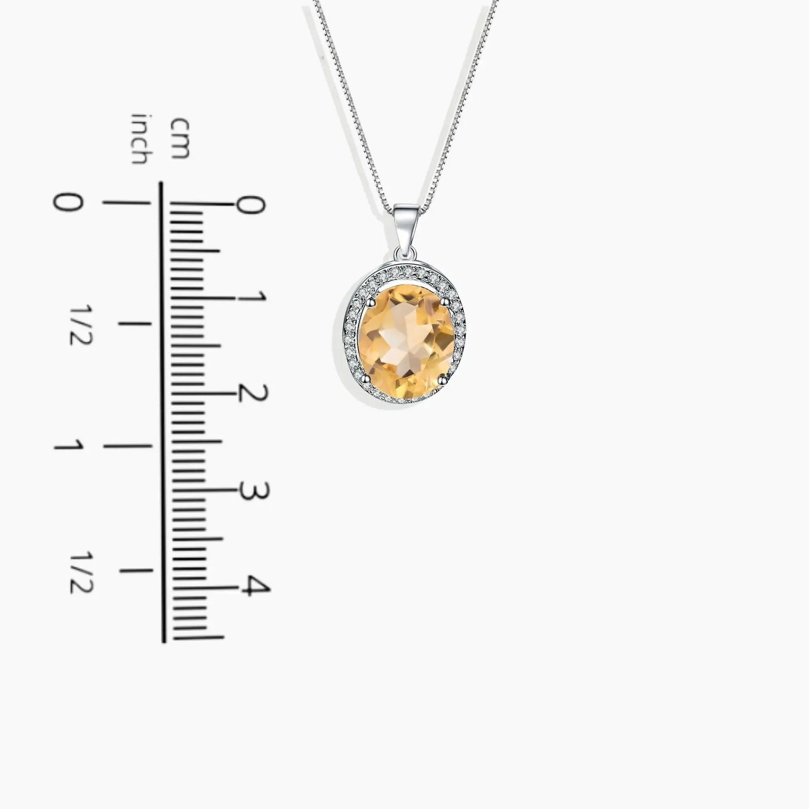 Oval Shape Halo Citrine Necklace in Silver - November Birthstone Necklace - Irosk Australia