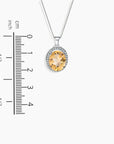 Oval Shape Halo Citrine Necklace in Silver - November Birthstone Necklace - Irosk Australia