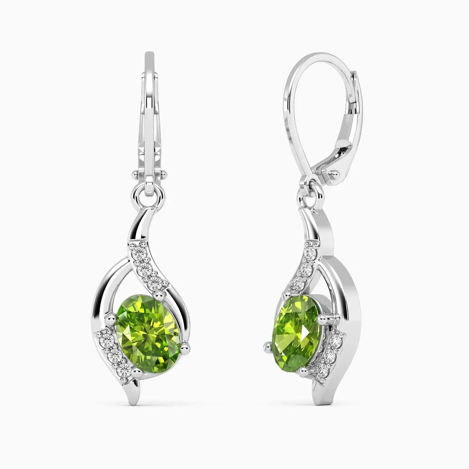 Oval Shape Peridot Dangling August Birthstone earrings