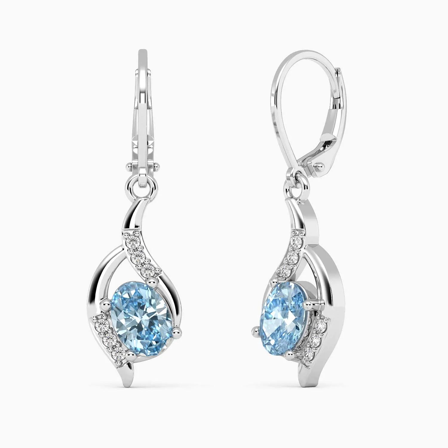 Oval Shape Topaz Dangling Leverback Earrings in 925 Sterling Silver - Irosk Australia ® - Irosk Australia