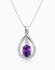 Amethyst Teardrop Halo Pendant Necklace in Sterling Silver – February Birthstone | Irosk ®
