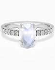 Pear-cut moonstone ring in rhodium-plated sterling silver with CZ side stones – Irosk Australia