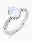 Elegant moonstone engagement-style ring with cubic zirconia shank in 925 silver