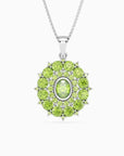 Peridot Cluster Green Necklace in Sterling Silver with Round Pendant
