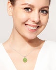 Model wearing Peridot Cluster Green Necklace in Sterling Silver