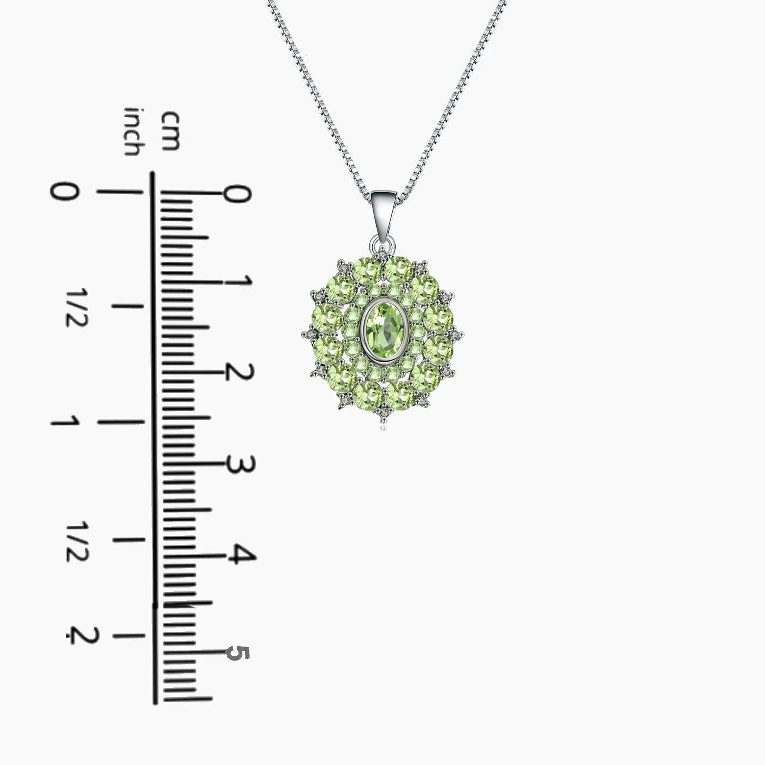 Size Comparison of Peridot Cluster Green Necklace – 2.6 cm Pendant Height