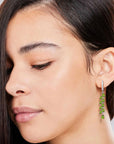 Model wearing Green Drop Earrings in Sterling Silver - August Birthstone Jewelry