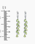 Green Peridot Drop Earrings showing size and dimensions - 5.6 cm height and 1.0 cm width