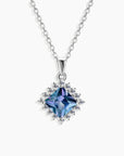 Alexandrite square halo pendant necklace in sterling silver – 10 mm colour-changing gemstone with CZ border