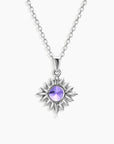 Elegant square-cut Alexandrite pendant in halo setting with trace chain and white gold finish